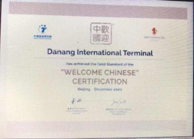 Chứng nhận Welcome Chinese cấp cho Nhà ga quốc tế Đà Nẵng.