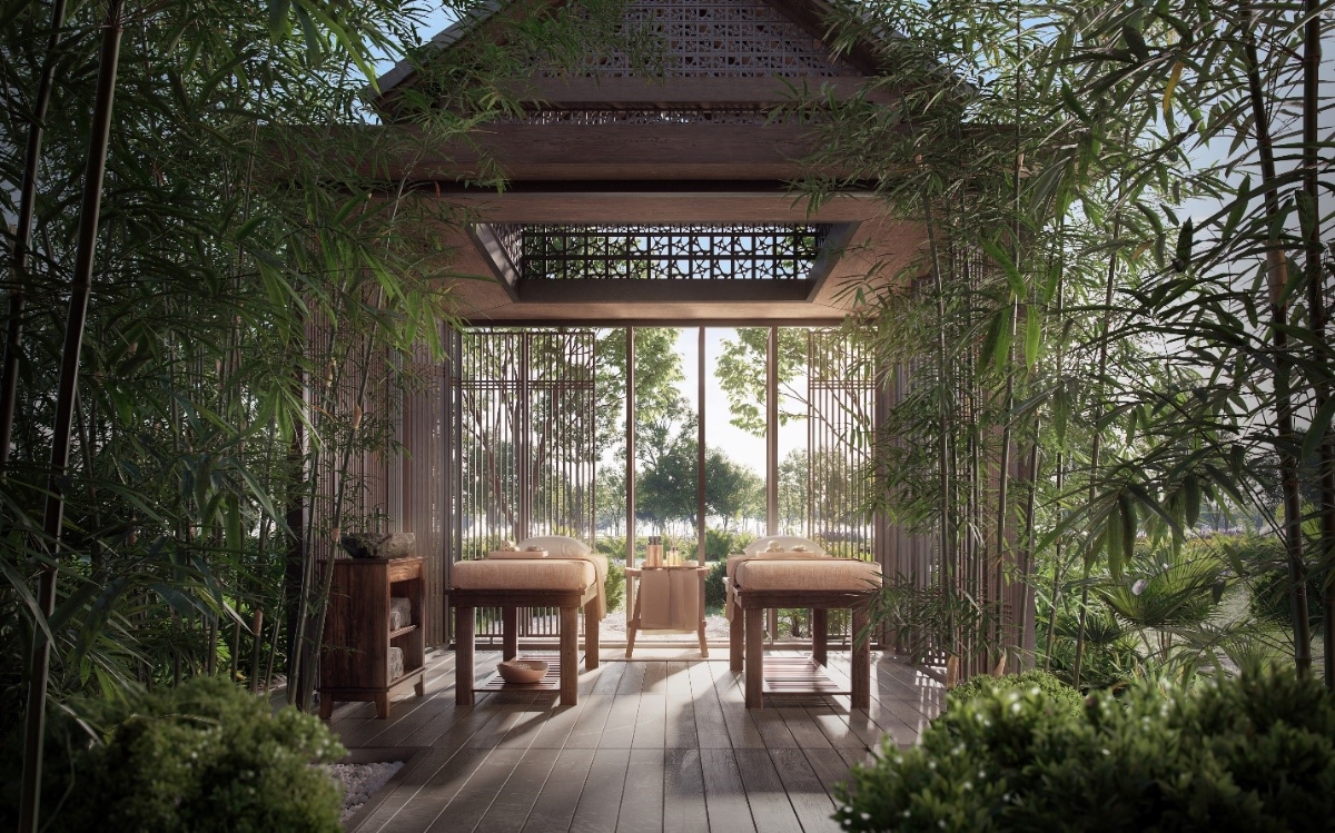 Một g&oacute;c khu spa trị liệu ngo&agrave;i trời.