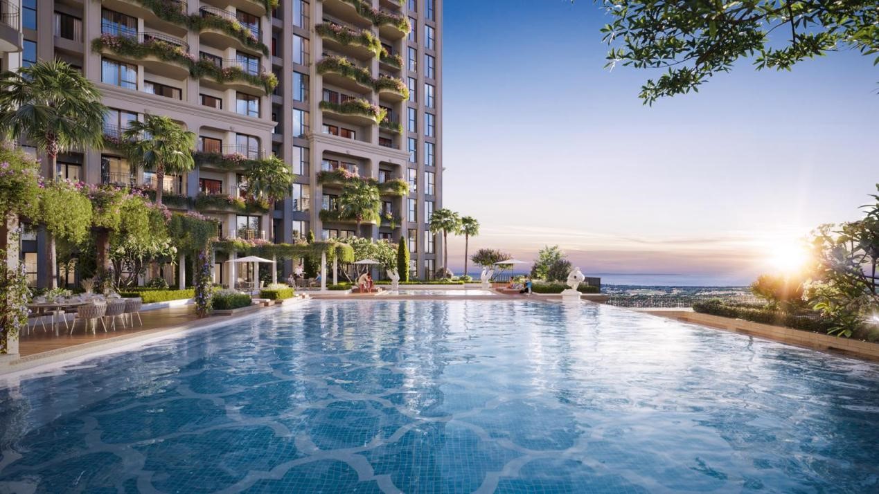 Bể bơi v&ocirc; cực điện ph&acirc;n muối tại dự &aacute;n.