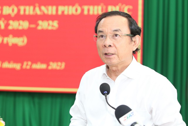 Bí thư Thành ủy TP.HCM Nguyễn Văn Nên phát biểu tại Hội nghị - Ảnh: Vũ Phong