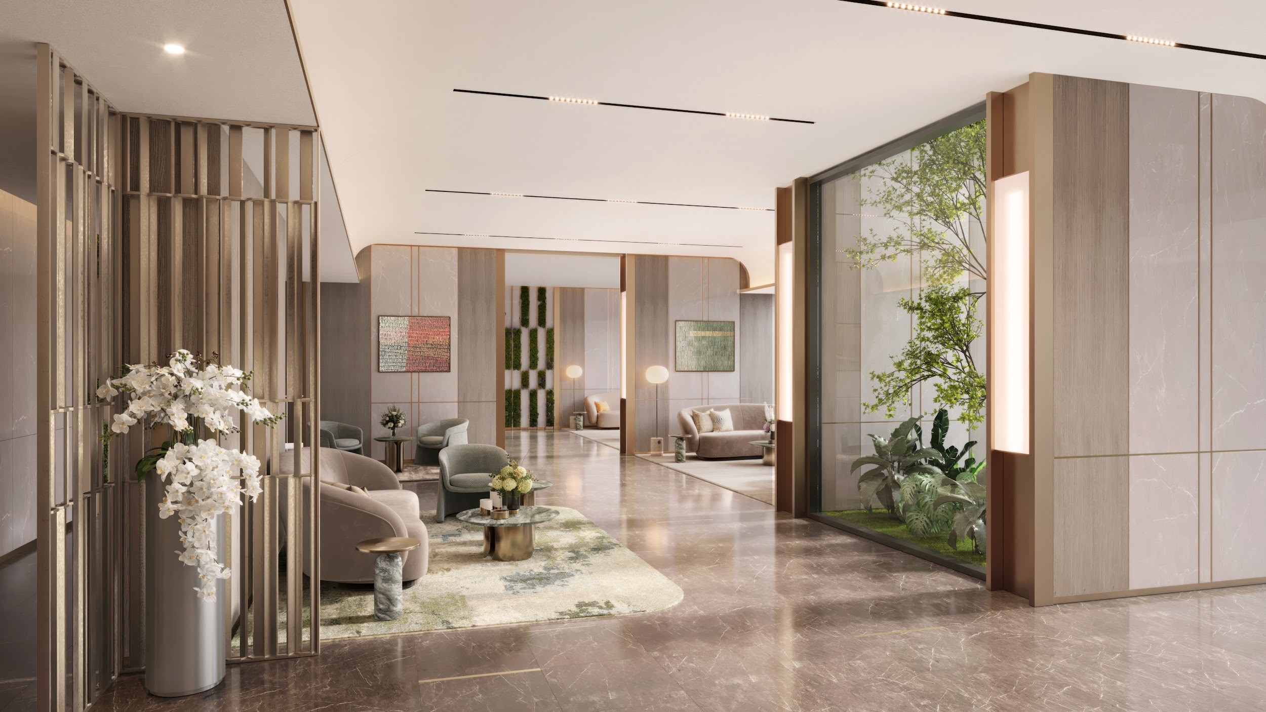 Sảnh đón khách tại LUMIÈRE Evergreen được thiết kế sang trọng. Ảnh phối cảnh dự án: Masterise Homes.