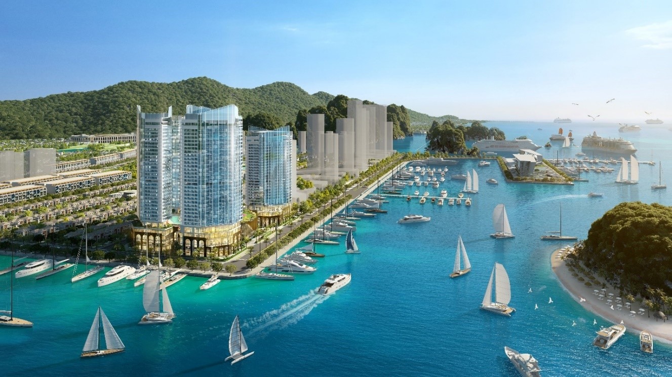 Crystal Holidays Harbour Vân Đồn gây ấn tượng với vị trí tâm điểm thương cảng, 2 mặt sát vịnh Bái Tử Long.