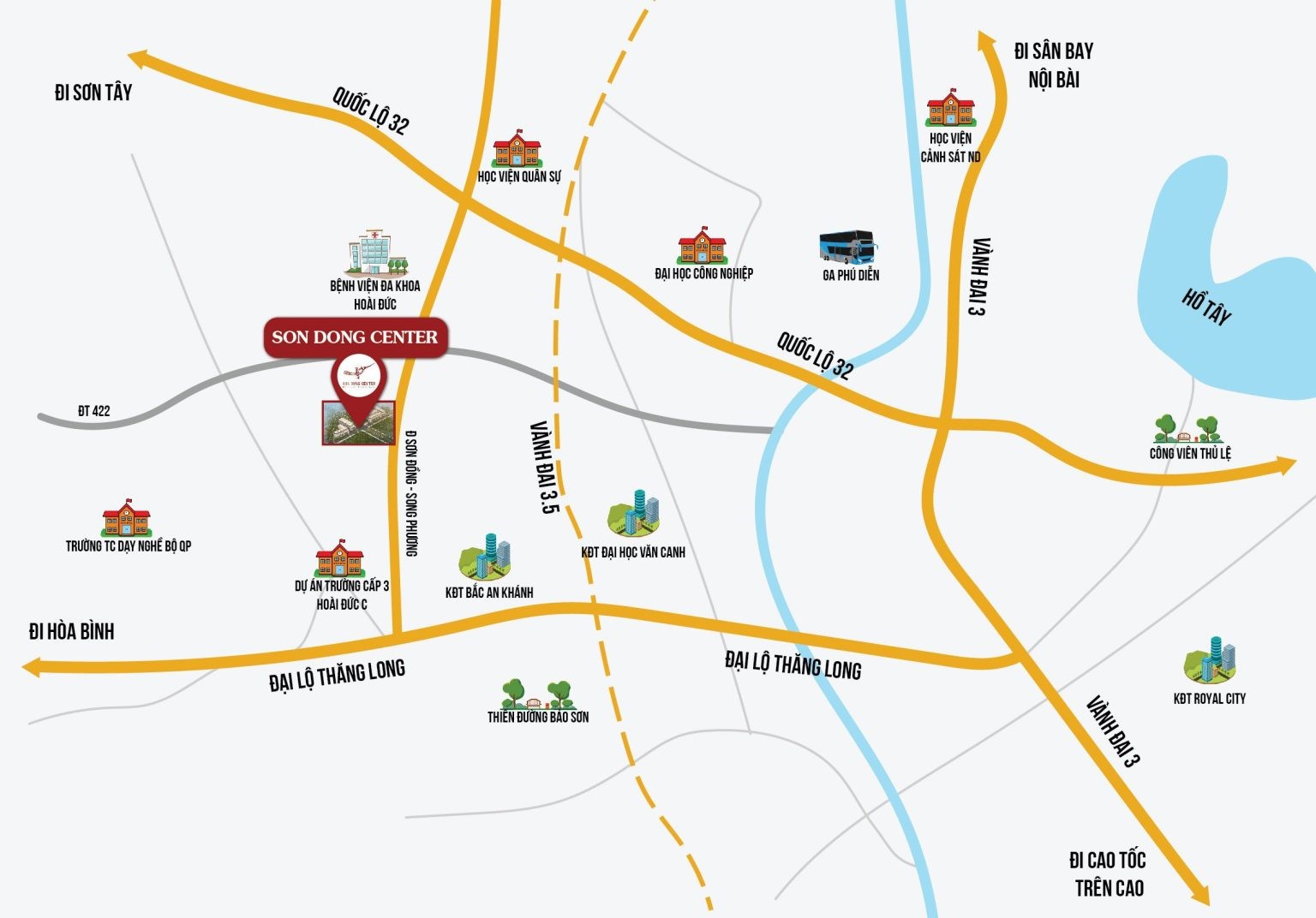 Vị trí trung tâm nối khẳng định tiềm năng tăng giá không giới hạn của Sơn Đồng Center.