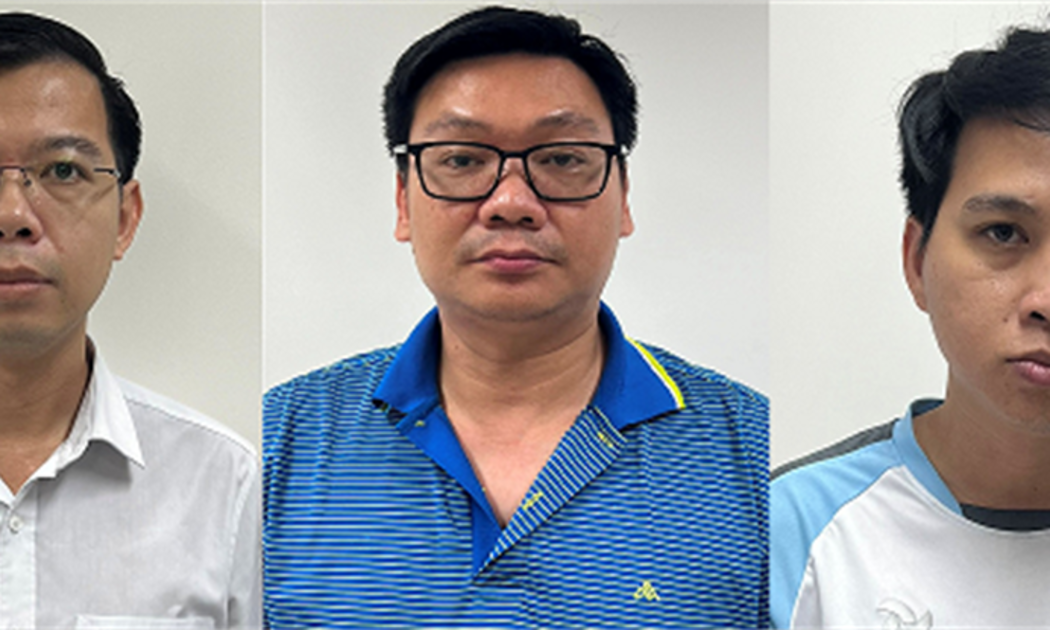 Các bị can (từ trái qua phải): Nguyễn Trung Quân; Trần Thiện Chương; Tạ Ngọc Huân. Ảnh: Cổng thông tin Bộ Công an.