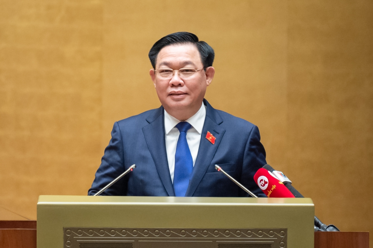 Chủ tịch Quốc hội Vương Đình Huệ phát biểu tại hội nghị. Ảnh: Quốc hội