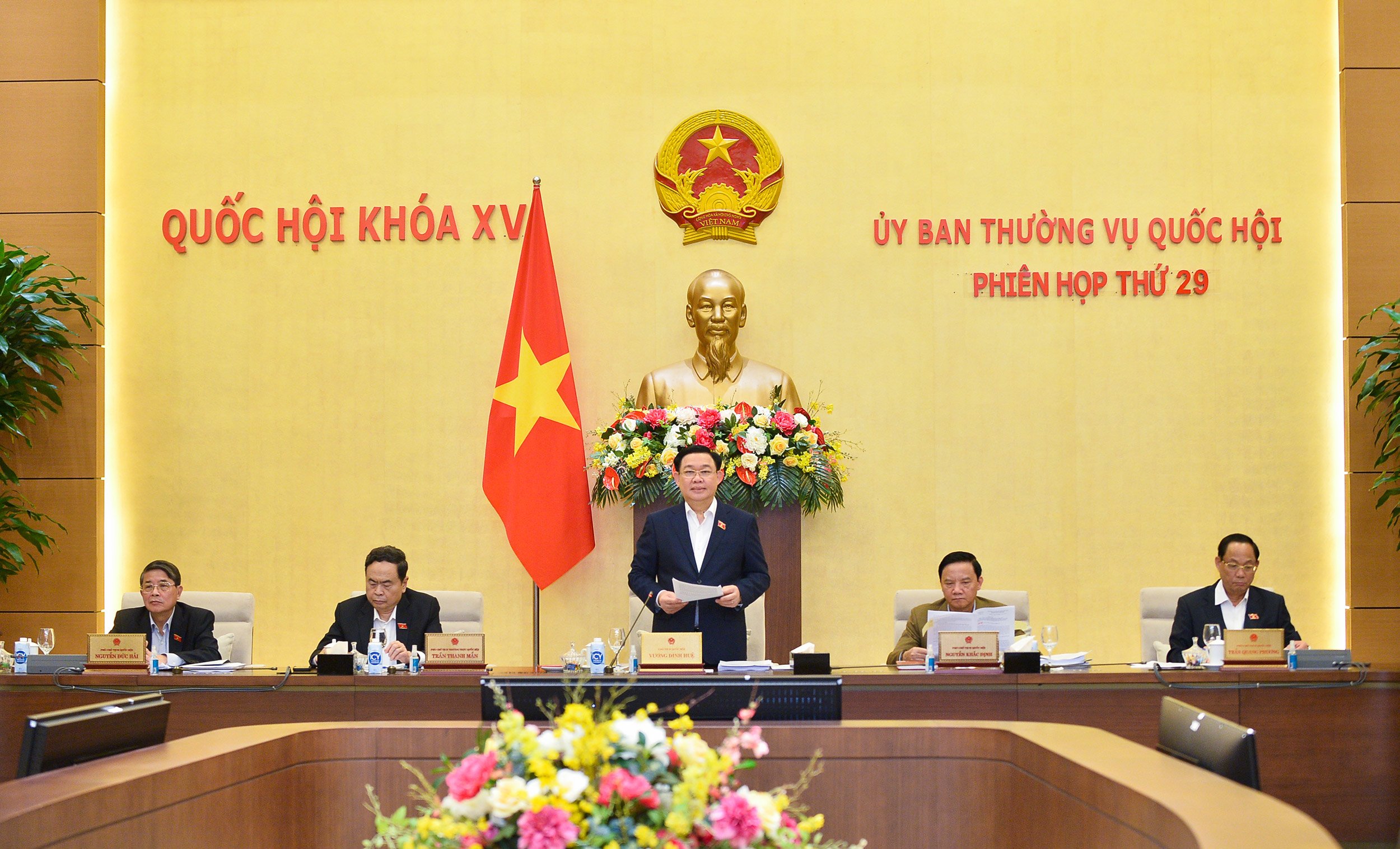 Chủ tịch Quốc hội Vương Đình Huệ phát biểu khai mạc Phiên họp thứ 29. Ảnh: Quốc hội