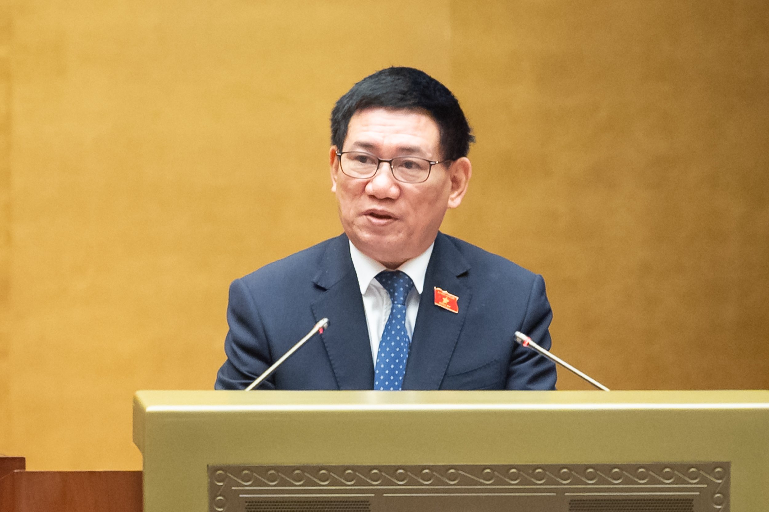 Bộ trưởng Bộ Tài chính Hồ Đức Phớc, thừa ủy quyền của Thủ tướng Chính phủ trình bày tờ trình.