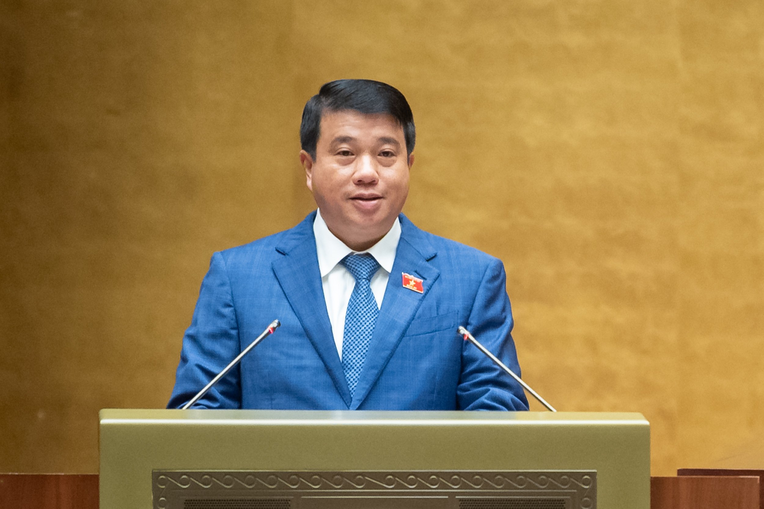 Chủ tịch Hội đồng D&acirc;n tộc của Quốc hội Y Thanh H&agrave; Ni&ecirc; Kđăm b&aacute;o c&aacute;o thẩm tra dự thảo Nghị quyết. Ảnh: Quochoi.vn.