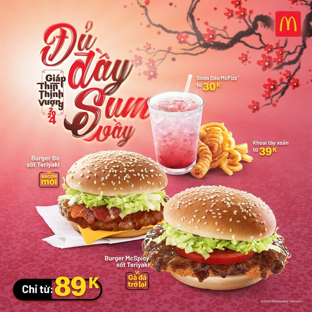 Thực đơn Tết McDonald’s có mặt trên toàn hệ thống từ 17/1 đến 17/2/2024.