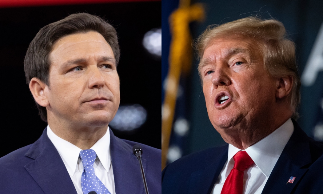 Ông Ron DeSantis (trái) và ông Donald Trump - Ảnh: Bloomberg.