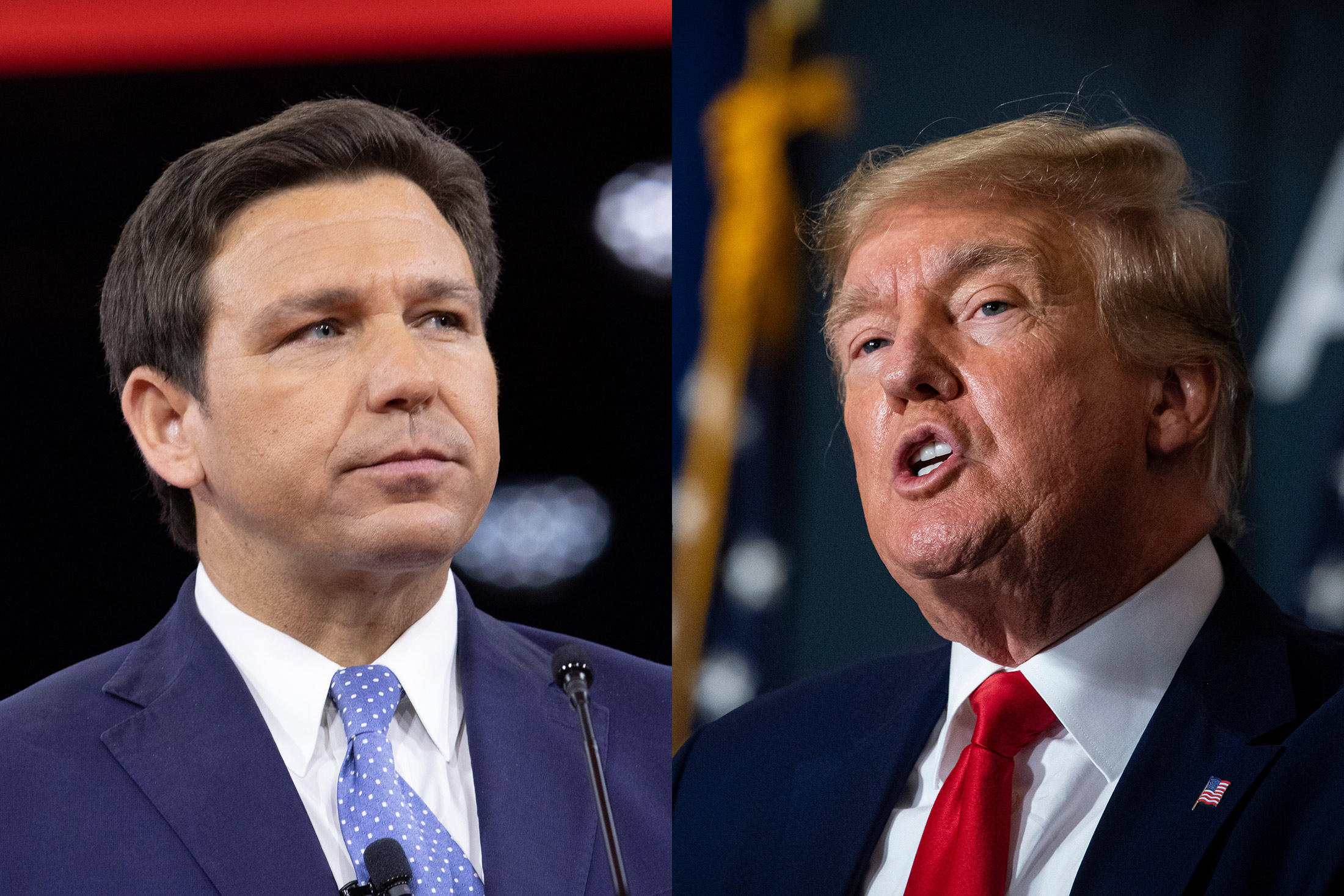 Ông Ron DeSantis (trái) và ông Donald Trump - Ảnh: Bloomberg.
