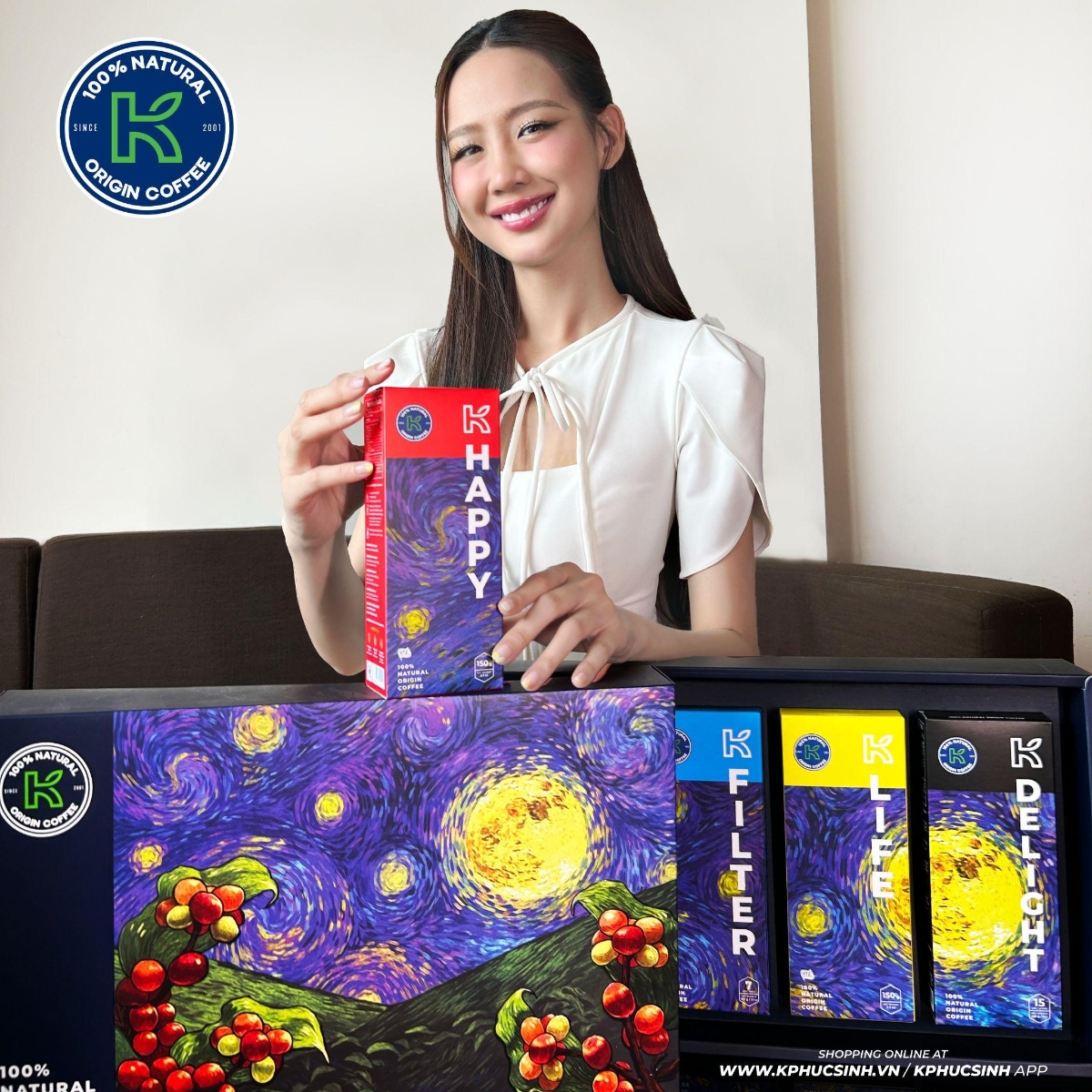 Hoa hậu Bảo Ngọc chọn set qu&agrave; K COFFEE &ldquo;Hạnh Ph&uacute;c&rdquo; để tri &acirc;n bạn b&egrave;, đối t&aacute;c.