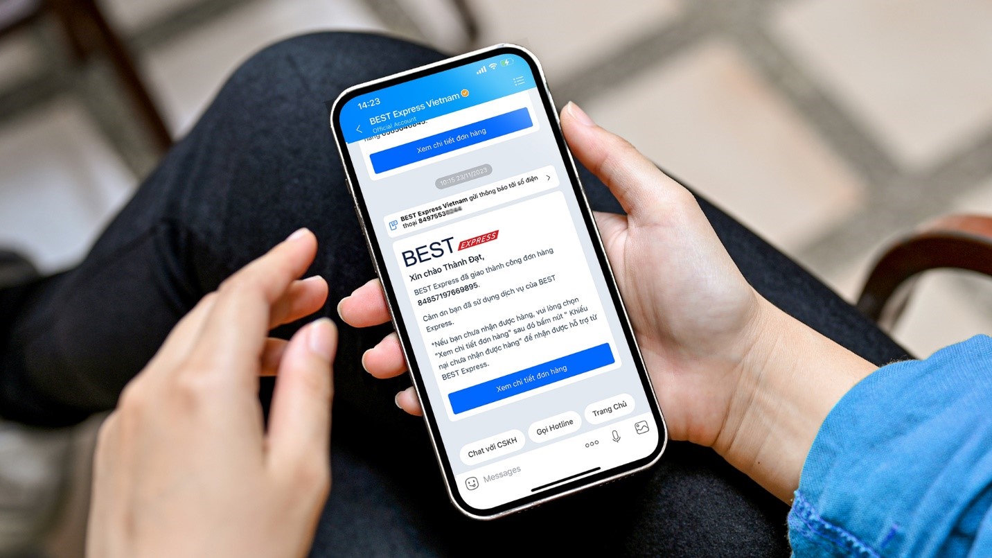 Thông tin đơn hàng được gửi đến khách hàng bằng ZNS.