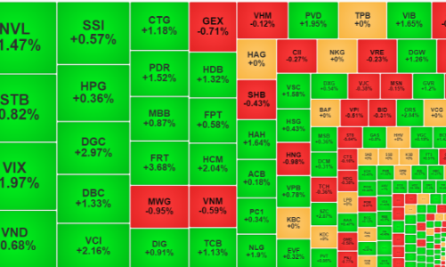 VN-Index tiếp tục ghi điểm, thanh khoản giảm mạnh ở nhóm ngân hàng