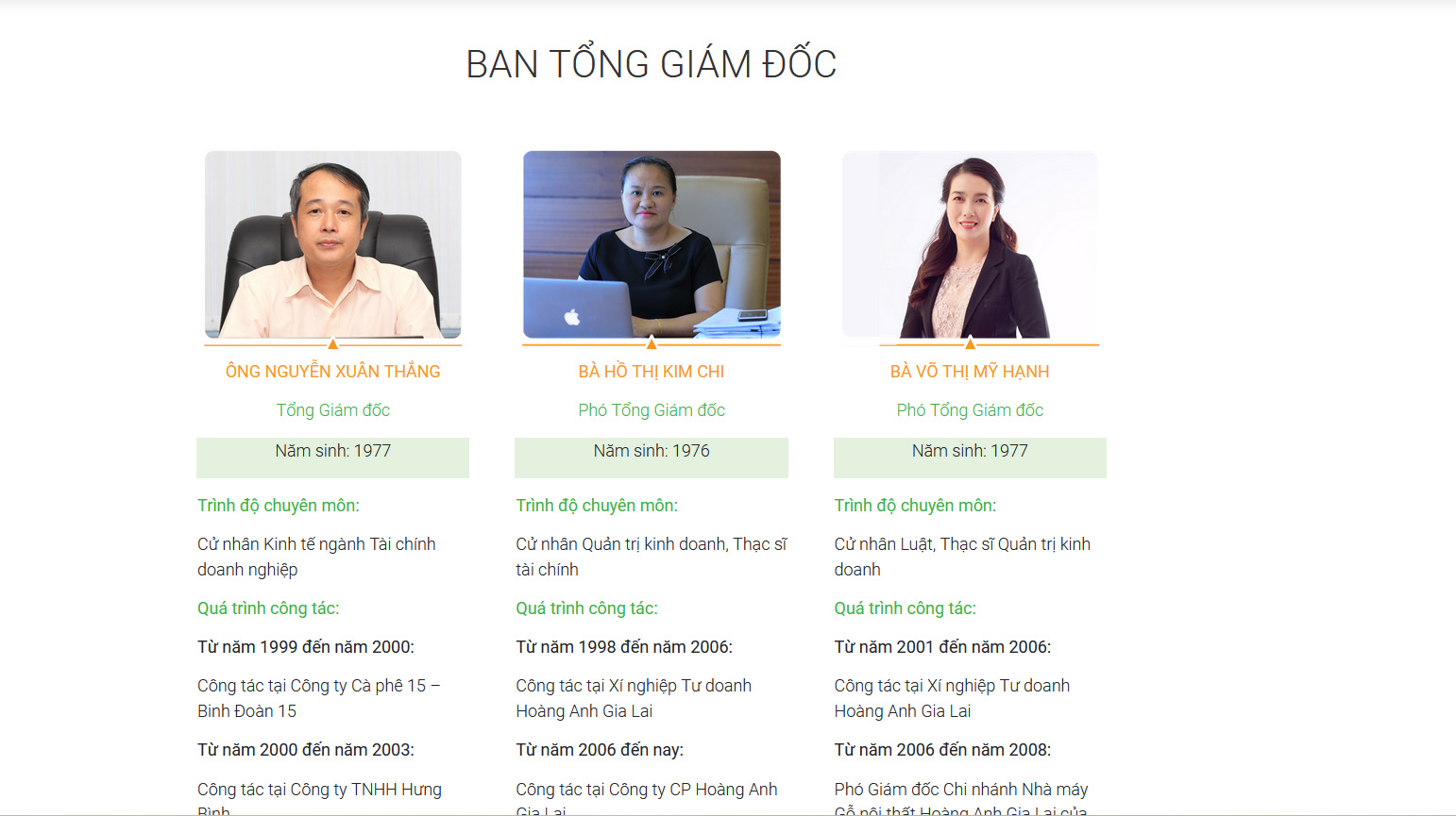 Ban lãnh đạo Công ty HAGL.
