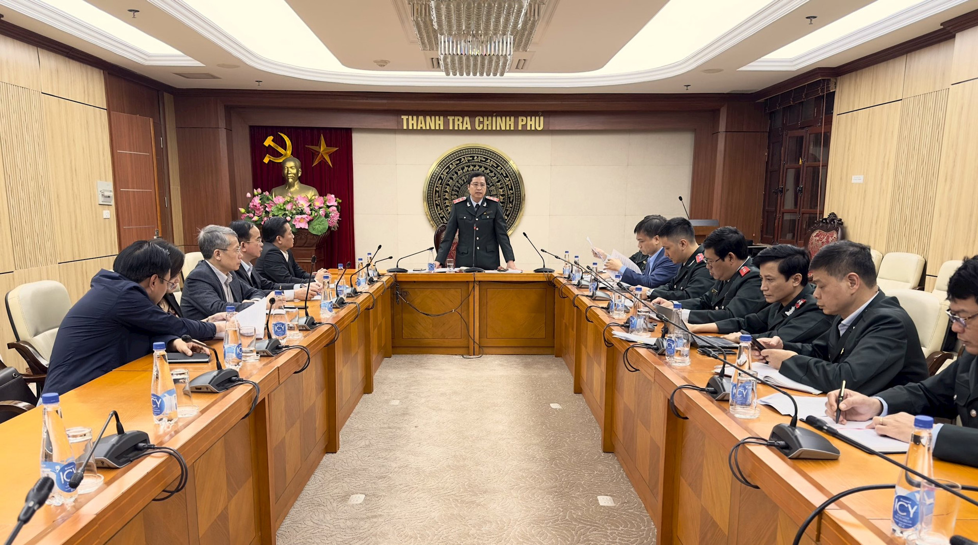 Phó Tổng Thanh tra Chính phủ Dương Quốc Huy chủ trì buổi công bố kết luận thanh tra tại tỉnh Ninh Bình. (Ảnh: TTCP)
