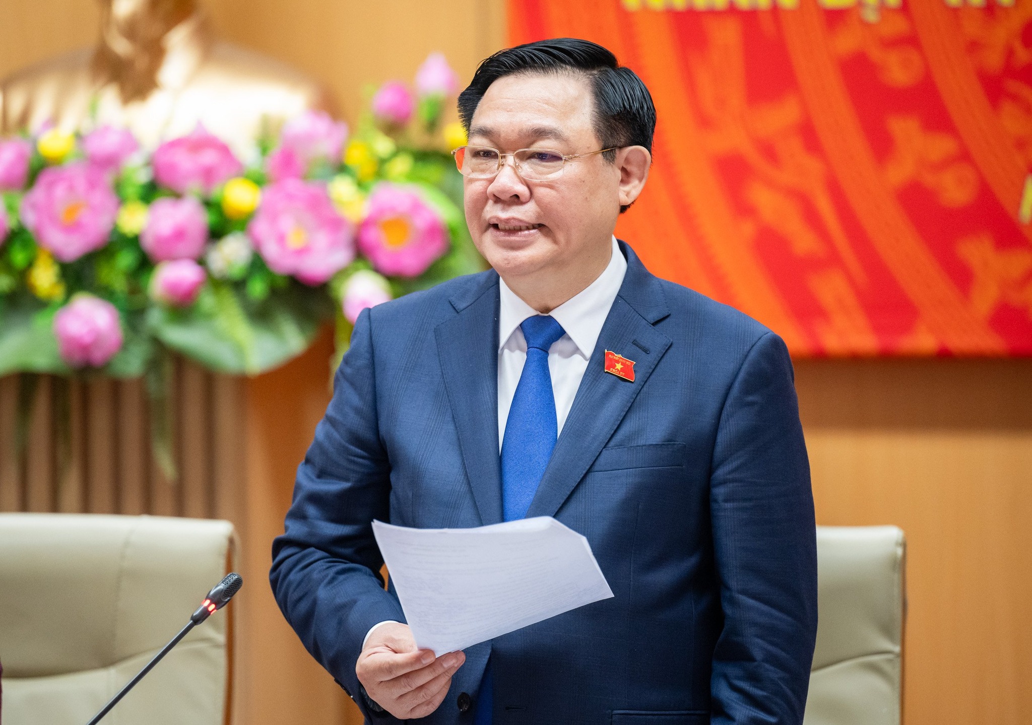 Chủ tịch Quốc hội Vương Đình Huệ tại cuộc làm việc với Bộ Y tế. Ảnh: Hà Quyên.