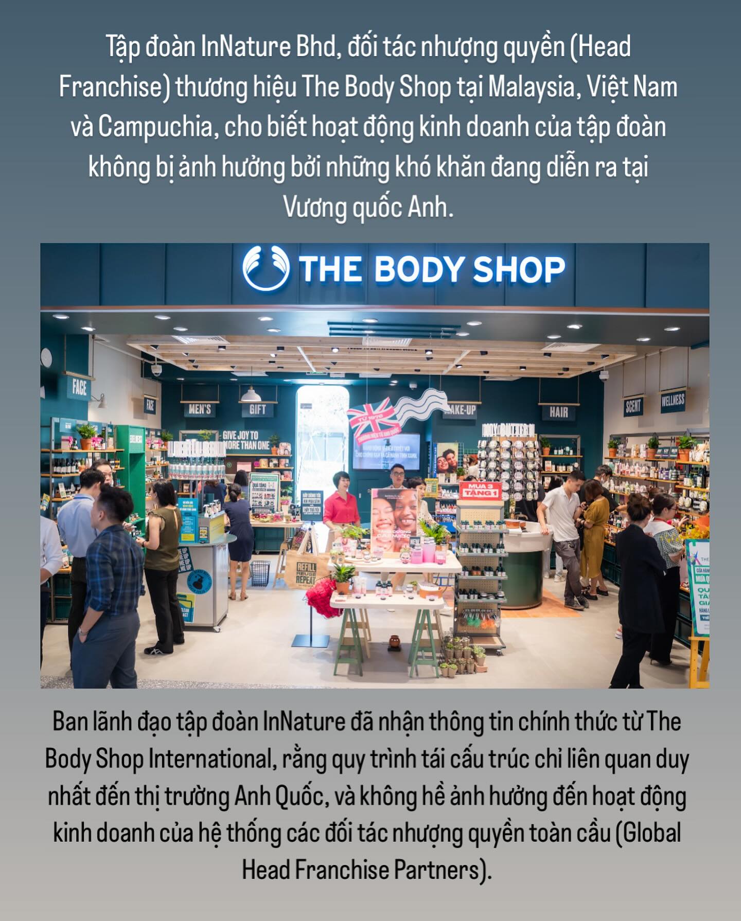 Bài đăng trên trang fanpage The Body Shop Việt Nam.
