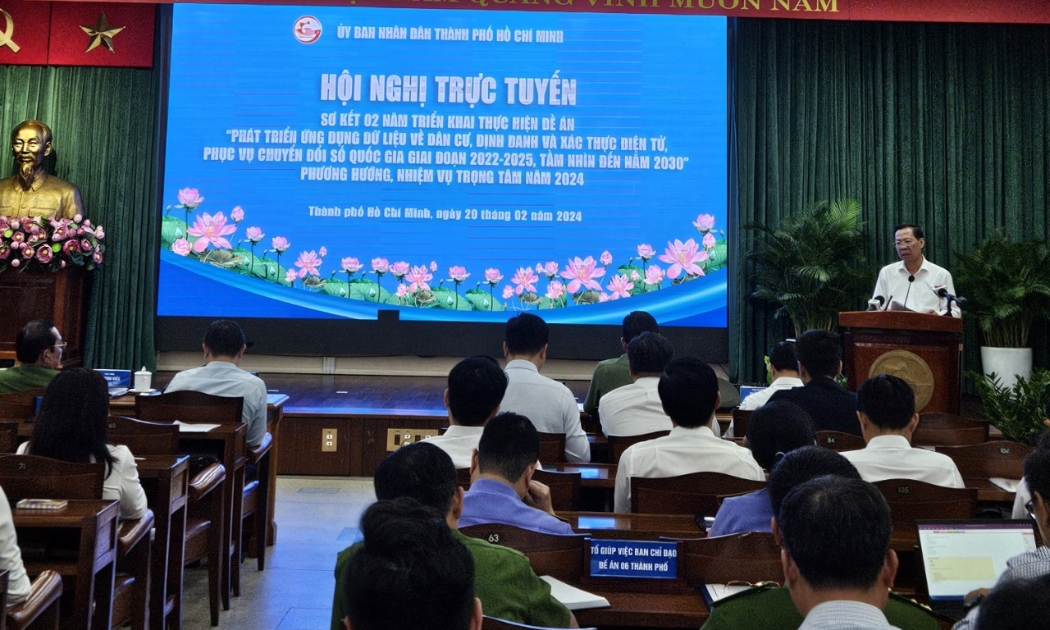 Hội nghị trực tuyến Sơ kết 2 năm triển khai thực hiện Đề án 06 diễn ra chiều 20/2 tại trụ sở UBND TP.HCM.