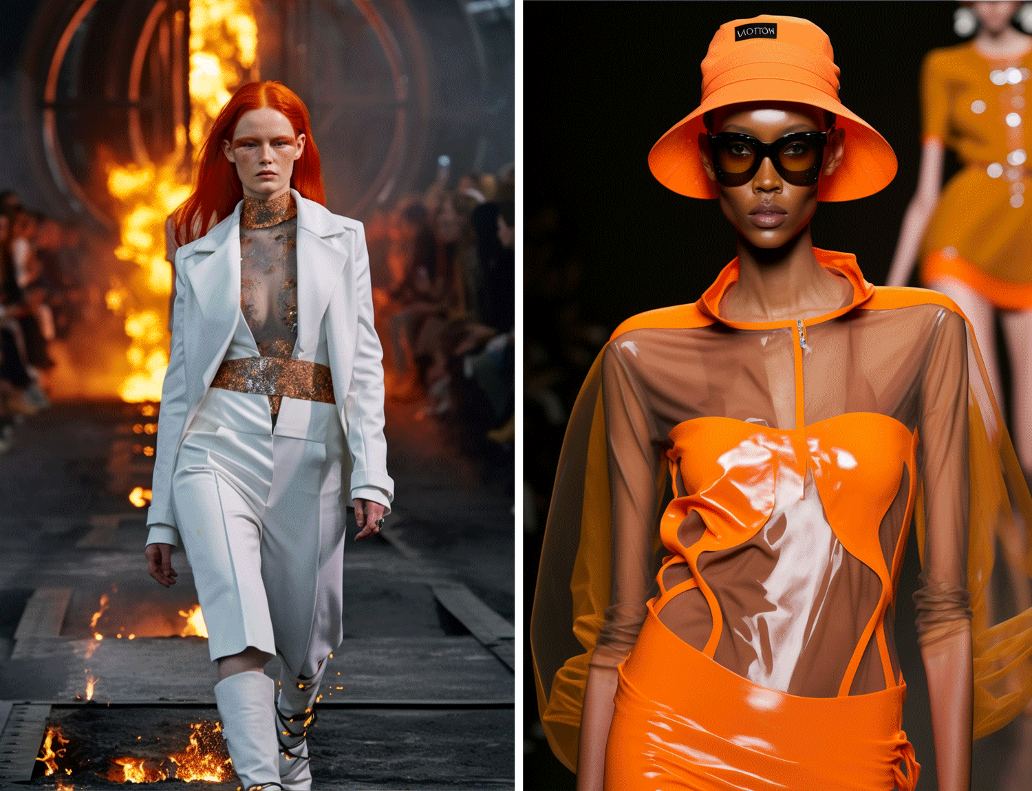 Các thiết kế do AI tạo nên từ các thương hiệu Raphaël Garsault, Devante Parks, Charlie Charp, DreamingDigitally, tại AI Fashion Week 2023.
