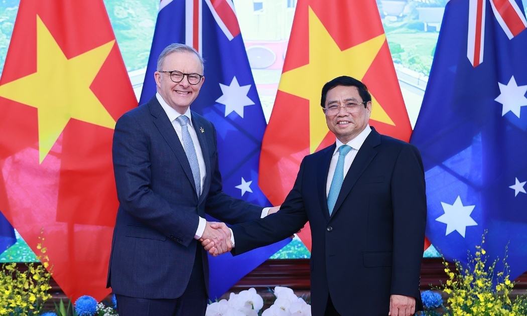 Thủ tướng Chính phủ Phạm Minh Chính đón Thủ tướng Australia Anthony Albanese thăm chính thức Việt Nam tháng 6/2023 - Ảnh: VGP