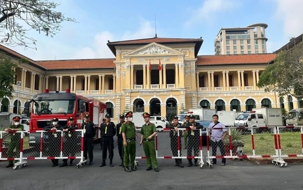 Security is tightenened at the court. (Source: VNA)