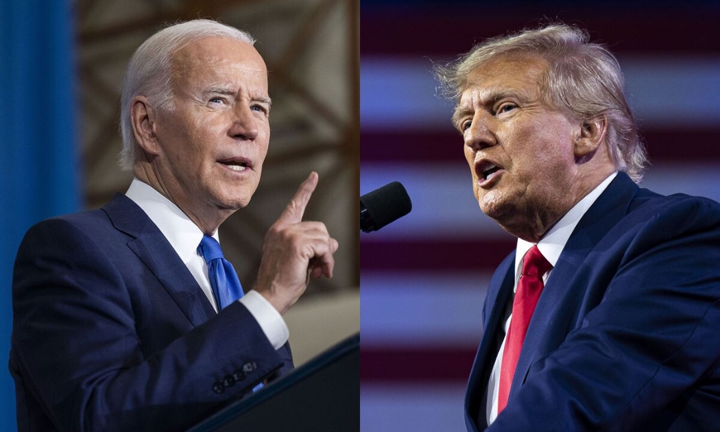 Tổng thống Mỹ Joe Biden (trái) và cựu Tổng thống Mỹ Donald Trump - Ảnh: Bloomberg.