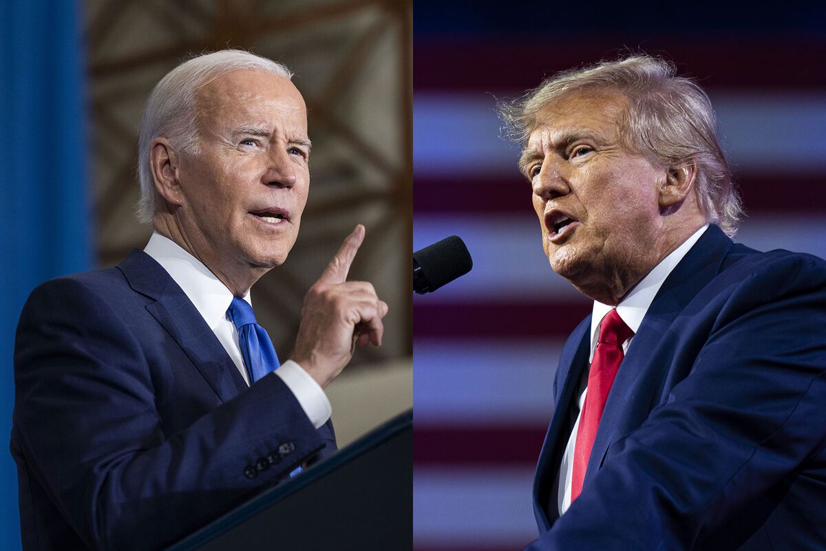 Tổng thống Mỹ Joe Biden (trái) và cựu Tổng thống Mỹ Donald Trump - Ảnh: Bloomberg.