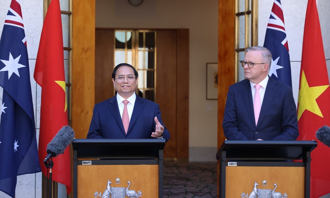 Thủ tướng Phạm Minh Chính và Thủ tướng Australia Anthony Albanese tại buổi họp báo - Ảnh: VGP