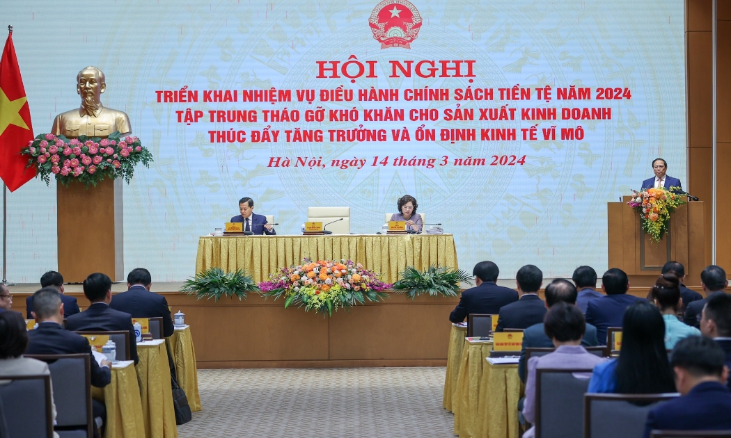 Trọng tâm của hội nghị là tìm cách thoát khỏi tăng trưởng tín dụng trì trệ, bảo đảm mục tiêu tăng trưởng 6 - 6,5%. Ảnh: Cổng Thông tin Chính phủ.