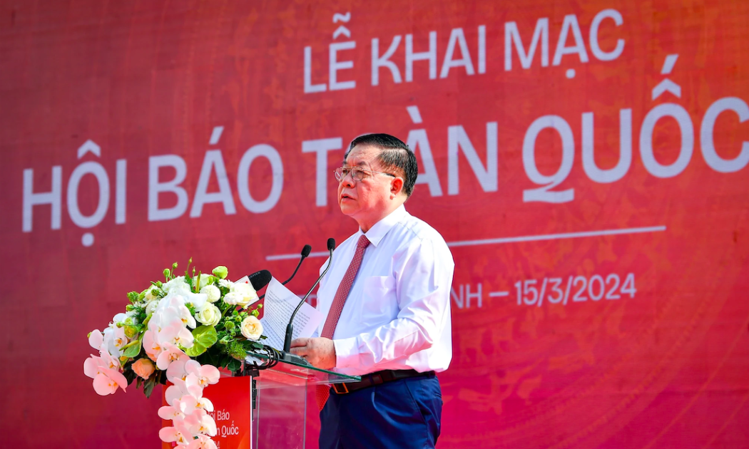 Ông Nguyễn Trọng Nghĩa, Bí thư Trung ương Đảng, Trưởng Ban Tuyên giáo Trung phát biểu tại Hội Báo toàn quốc 2024.