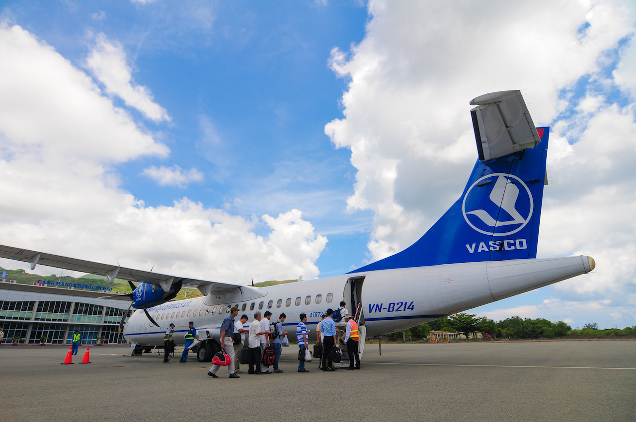 Passengers disembarking at Con Son Airport, gateway to Con Dao Island