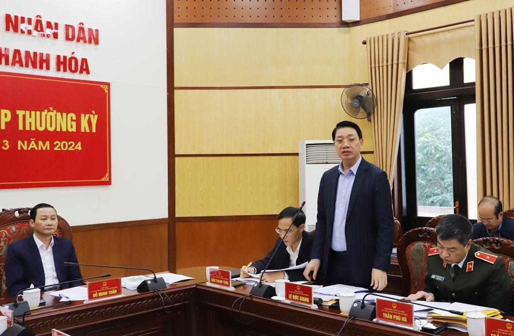Phó Chủ tịch UBND tỉnh Thanh Hóa Lê Đức Giang phát biểu tại phiên họp