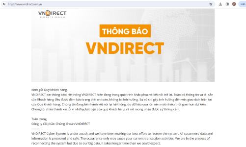 Vụ hệ thống VNDIRECT bị tấn công: Các công ty chứng khoán, tài chính cần chủ động rà soát lại hệ thống đảm bảo an ninh mạng