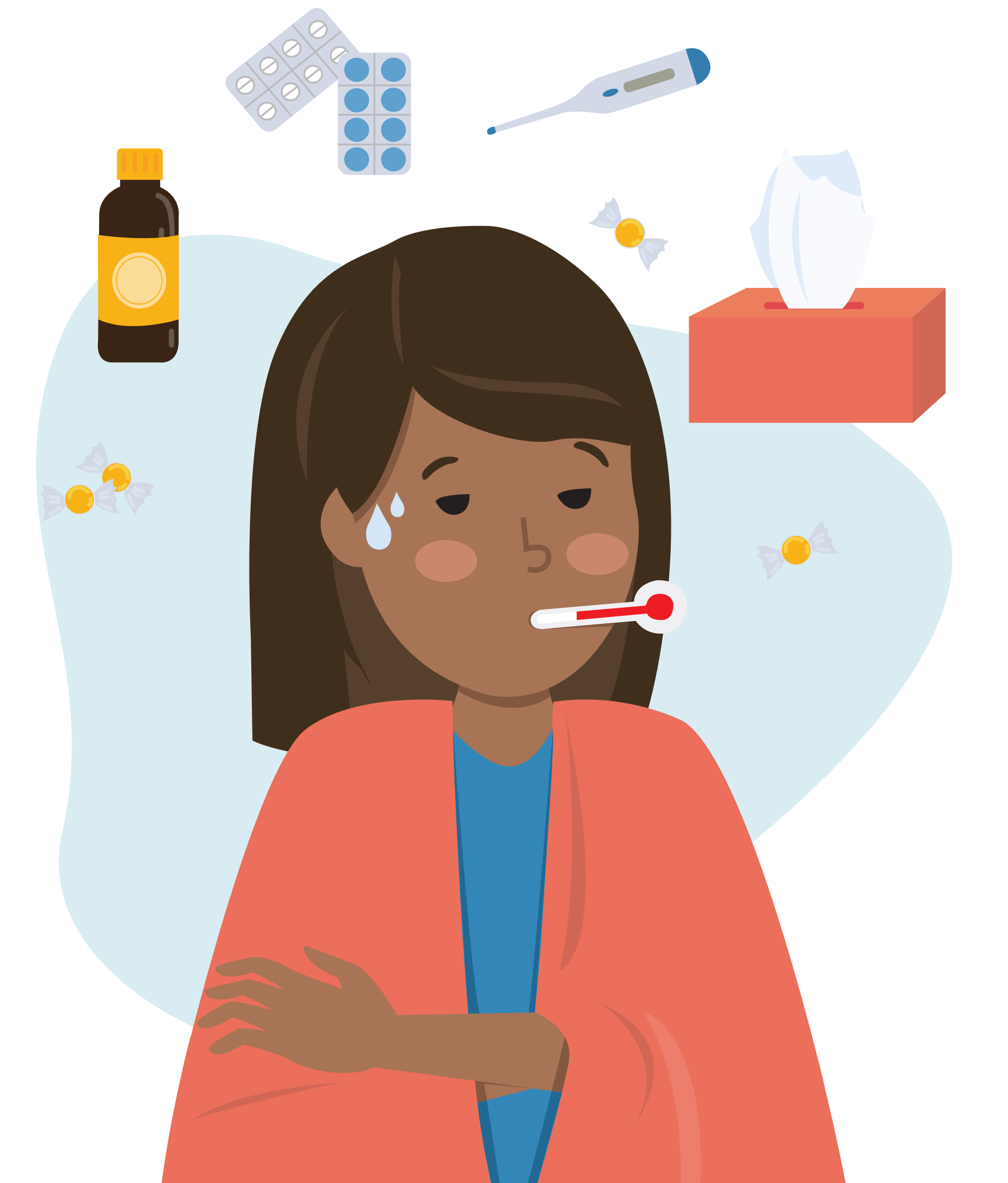 Phần lớn bệnh nh&acirc;n mắc c&uacute;m m&ugrave;a đều c&oacute; triệu chứng ho, sốt, đau r&aacute;t họng, chảy nước mũi, trong đ&oacute;, sốt v&agrave; sổ mũi l&agrave; 2 triệu chứng ch&iacute;nh.