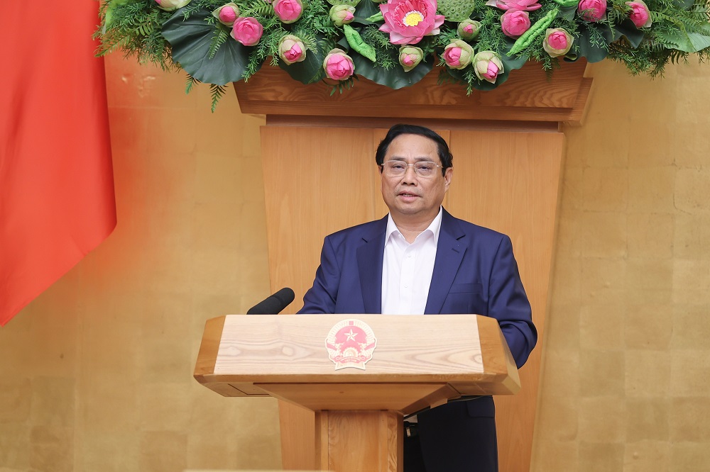 Thủ tướng Phạm Minh Chính: "Kiên quyết không lùi bước trước khó khăn, giữ vững bản lĩnh, kiên định mục tiêu đề ra với quyết tâm cao hơn, nỗ lực lớn hơn, hành động quyết liệt, hiệu quả hơn". Ảnh: VGP.