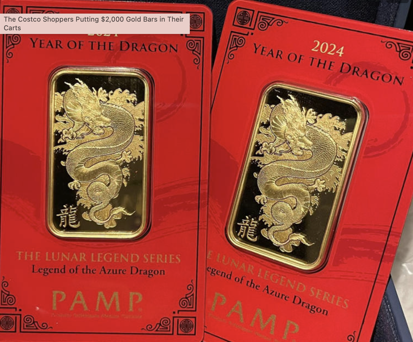 Sản phẩm vàng miếng phiên bản năm con Rồng của Costco - Ảnh: WSJ.