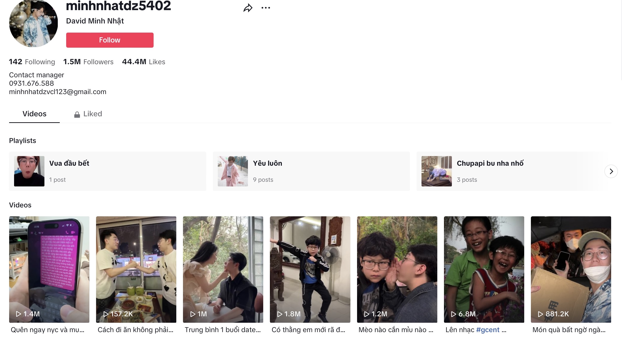 Tài khoản TikTok của Lê Minh Nhật.