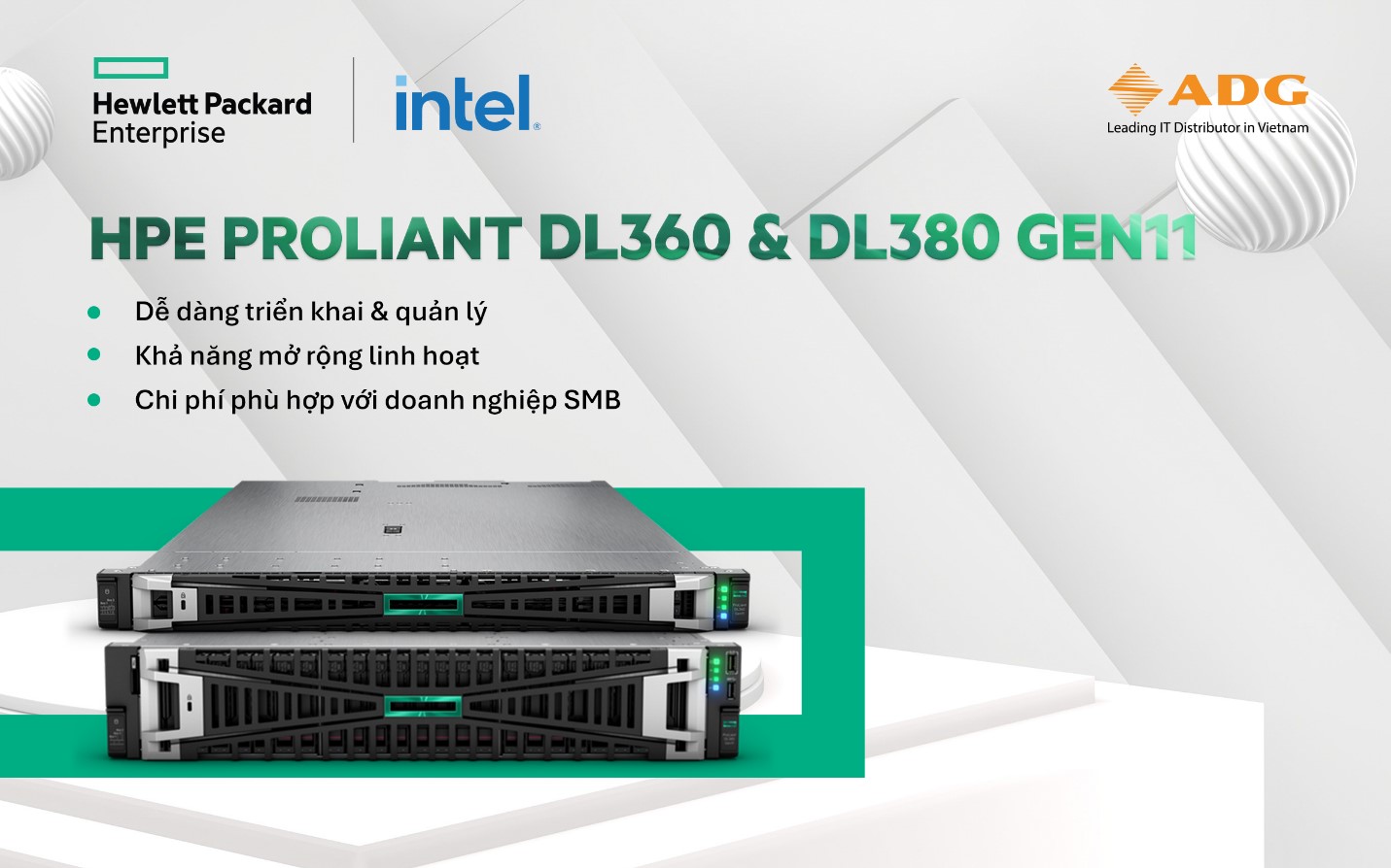 HPE ProLiant DL360 & DL380 Gen11 được nhiều doanh nghiệp SME lựa chọn bởi dễ quản l&yacute;, mở rộng linh hoạt v&agrave; chi ph&iacute; ph&ugrave; hợp.