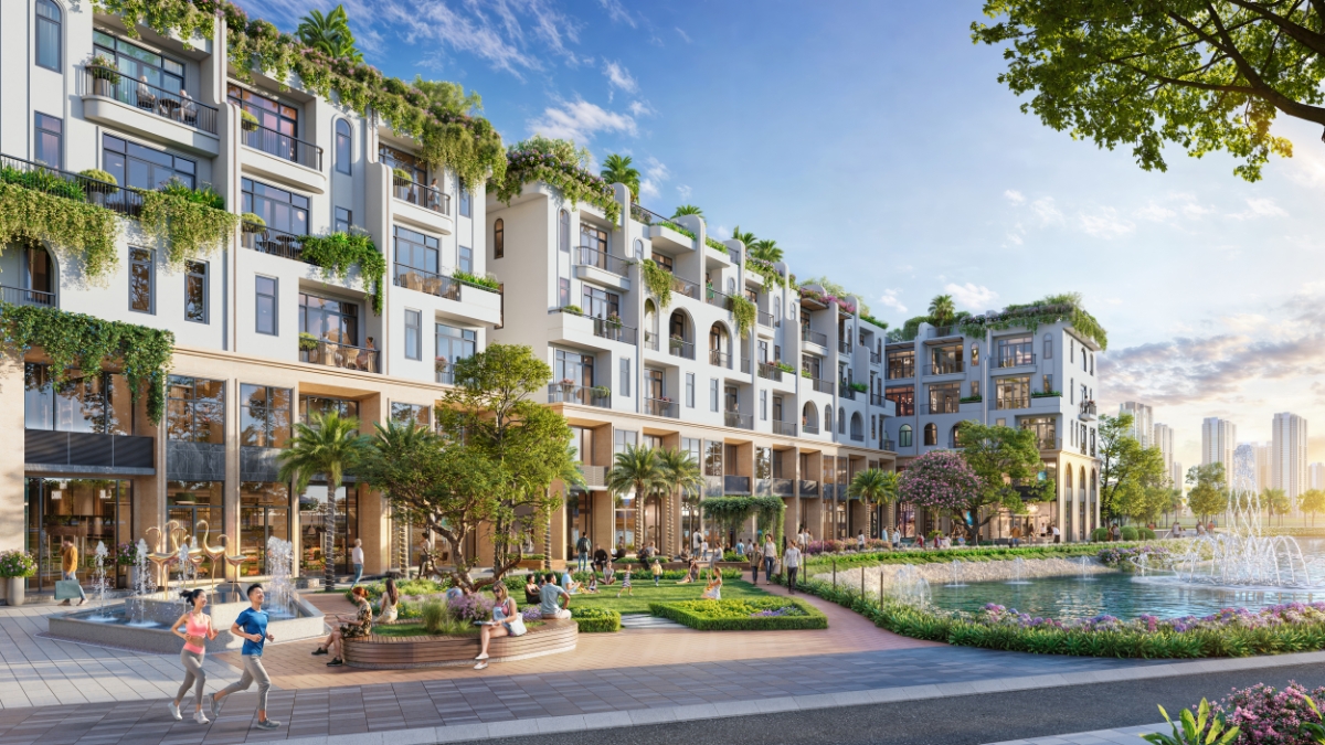 Shopvilla hướng kênh Tây với những khu vườn trên cao.