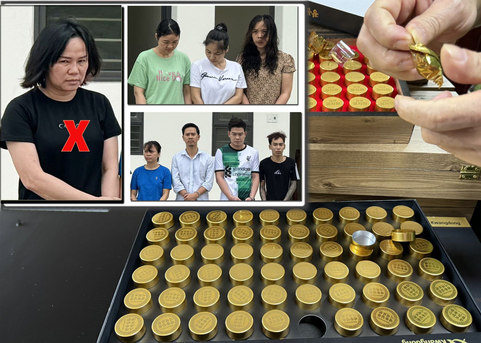 Nguyễn Thị Thịnh (X) và các đối tượng trong đường dây sản xuất, buôn ván hàng giả là thực phẩm. Ảnh Công an Thanh Hóa