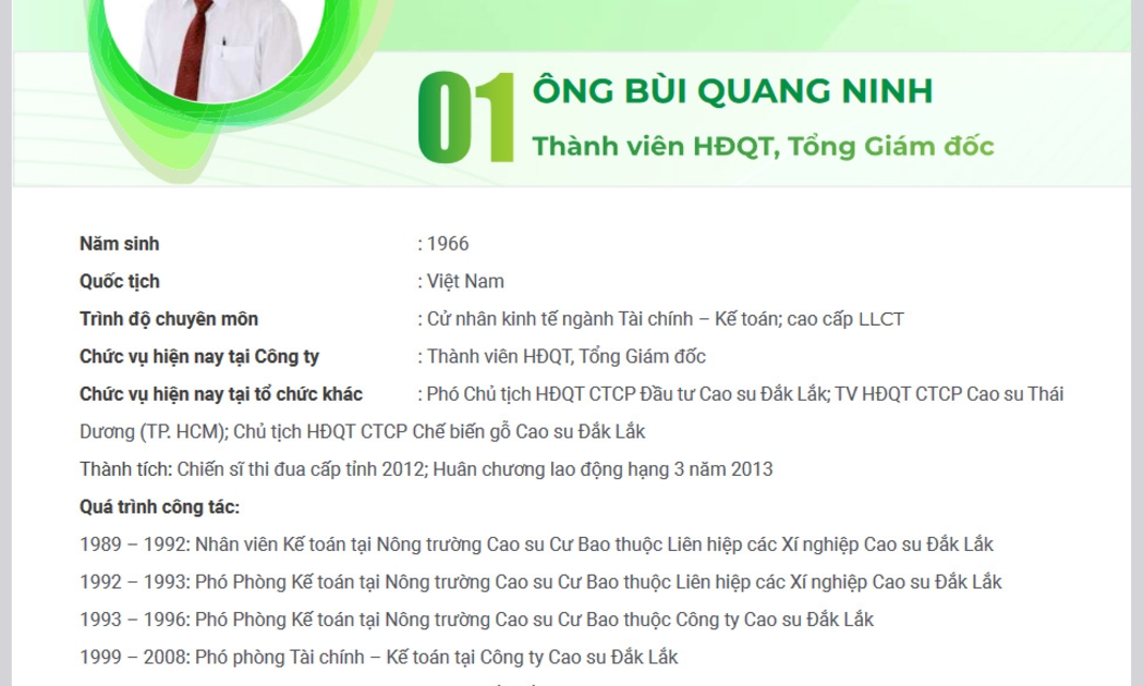 Lý lịch của ông Ninh trên Báo cáo thường niên 2023 của công ty.