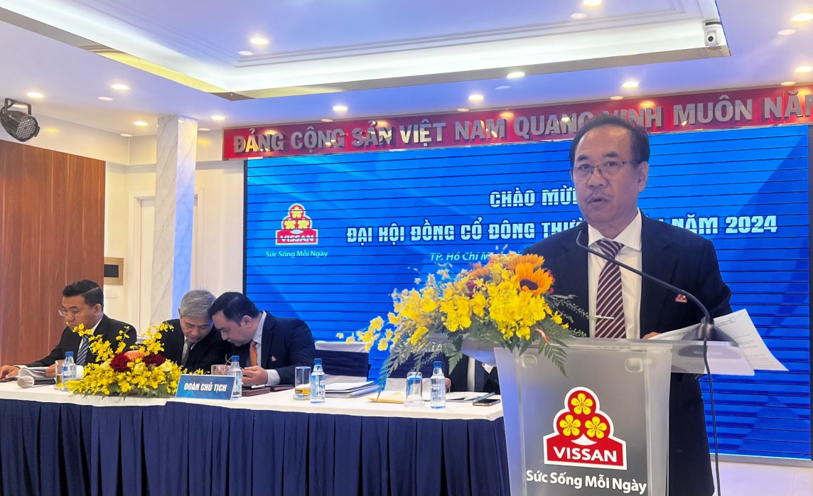 &Ocirc;ng Nguyễn Ngọc An, Tổng gi&aacute;m đốc Vissan, tr&igrave;nh b&agrave;y phương hướng nhiệm vụ năm 2024 - Ảnh: PA.