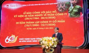 Ông Nguyễn Đoàn Thăng, Tổng Giám đốc Công ty CP Bóng đèn phích nước Rạng Đông, phát biểu tại Lễ Báo công với Bác Hồ, Kỷ niệm 60 năm Người về thăm công ty (28/4/1964 - 28/4/2024), 20 năm thành lập công ty cổ phần (15/7/2004 - 15/7/2024)
