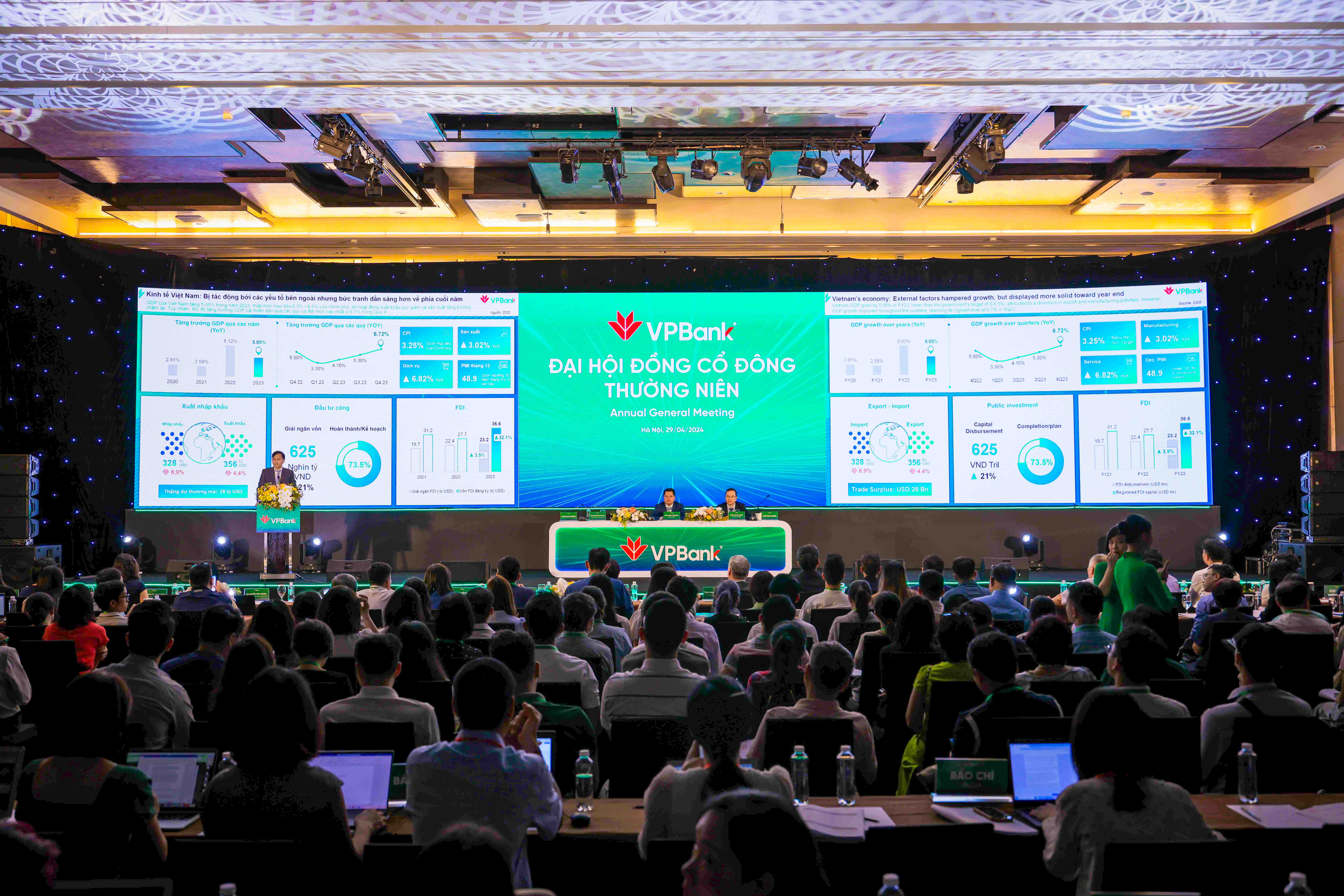 Tổng gi&aacute;m đốc VPBank tr&igrave;nh b&agrave;y kế hoạch kinh doanh trước cổ đ&ocirc;ng.