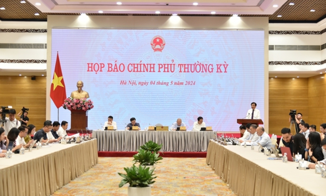 Toàn cảnh Họp báo Chính phủ thường kỳ tháng 4/2024 diễn ra chiều ngày 5/4/2024.