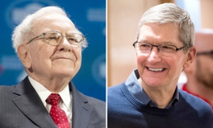Tỷ phú Warren Buffett và CEO Tim Cook. 
