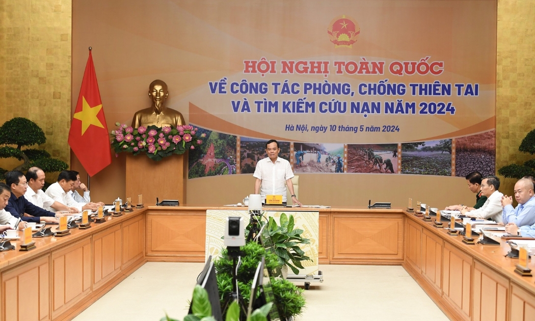 Phó Thủ tướng Trần Lưu Quang chủ trì hội nghị Phòng chống thiên tai ngày 10/5/2024.