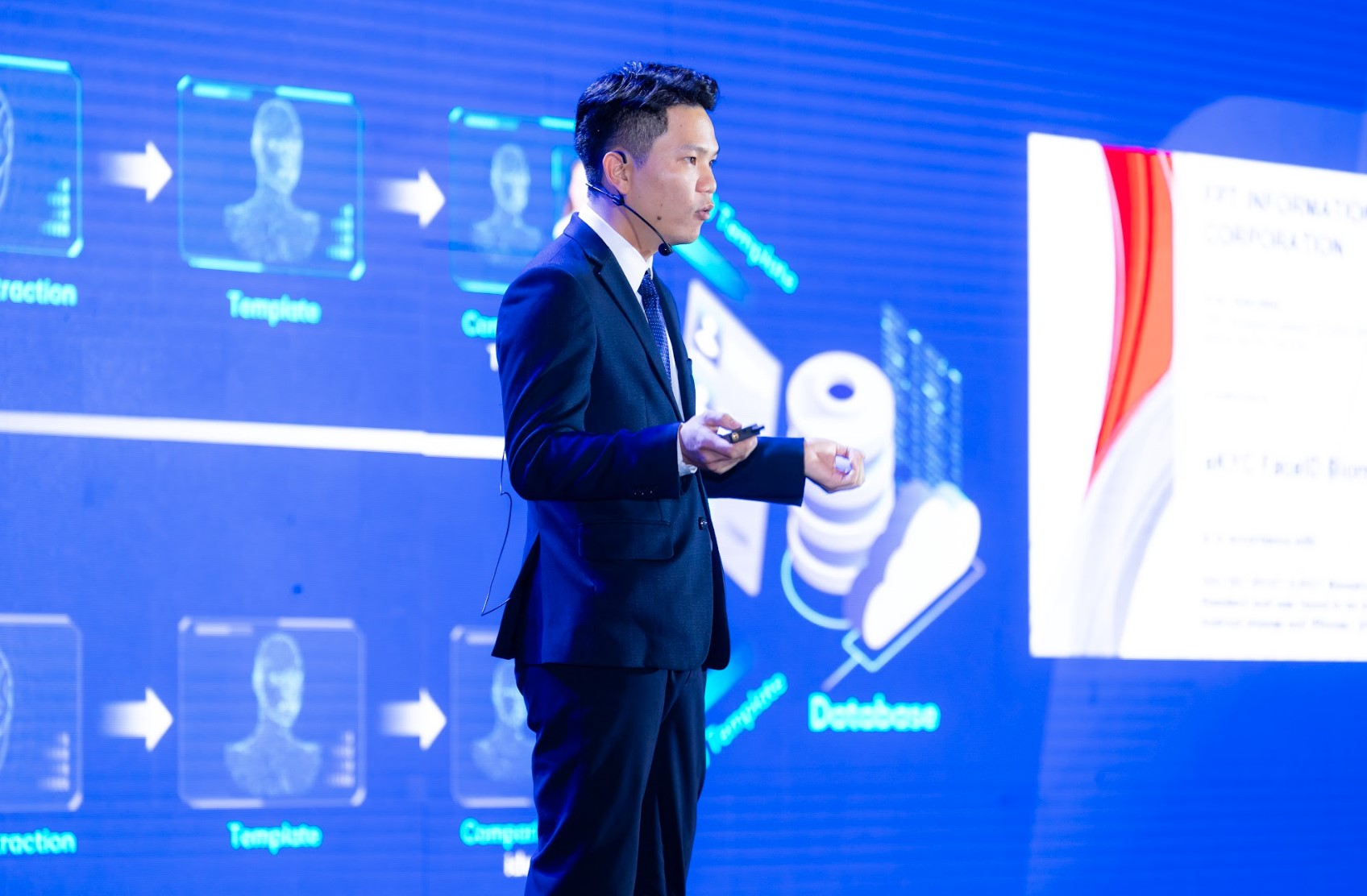 Ông Vũ Anh Đức - Phó Giám đốc Trung tâm nền tảng và định danh số, FPT IS chia sẻ tại sự kiện.