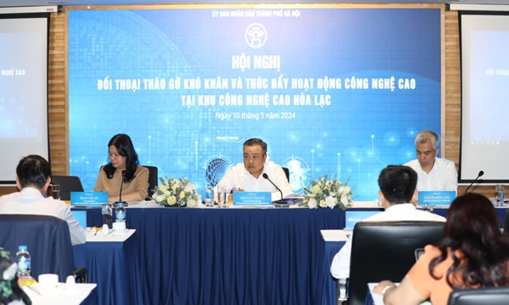 UBND thành phố Hà Nội đã Hội nghị đối thoại tháo gỡ khó khăn và thúc đẩy hoạt động công nghệ cao tại Khu Công nghệ cao Hòa Lạc